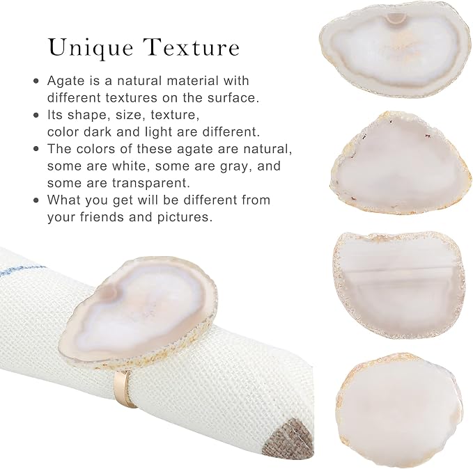 CozyTower Agate Napkin Rings Set of 4, Unique Geode Napkin Rings | Gold Napkin - Image 3