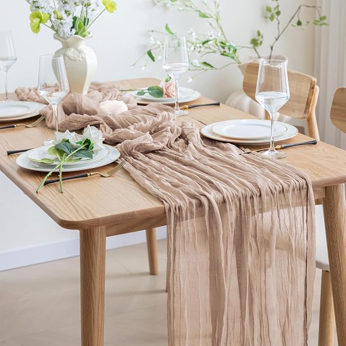 Asee'm 12pcs Nude Pink Cheesecloth Table Runner Summer Boho Rustic 10FT | Fall - Image 6