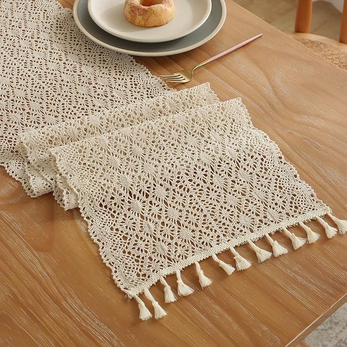 meioro Crochet Lace Table Runner, 12x72 Inch Boho Cotton Table Runners - Image 6