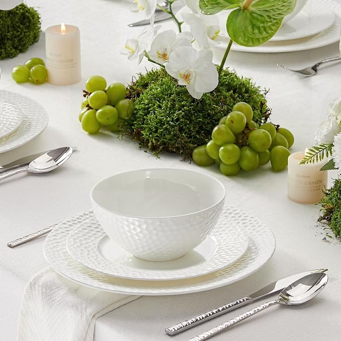18Pcs Hammered Rim White Bone China Set, Service - Image 10