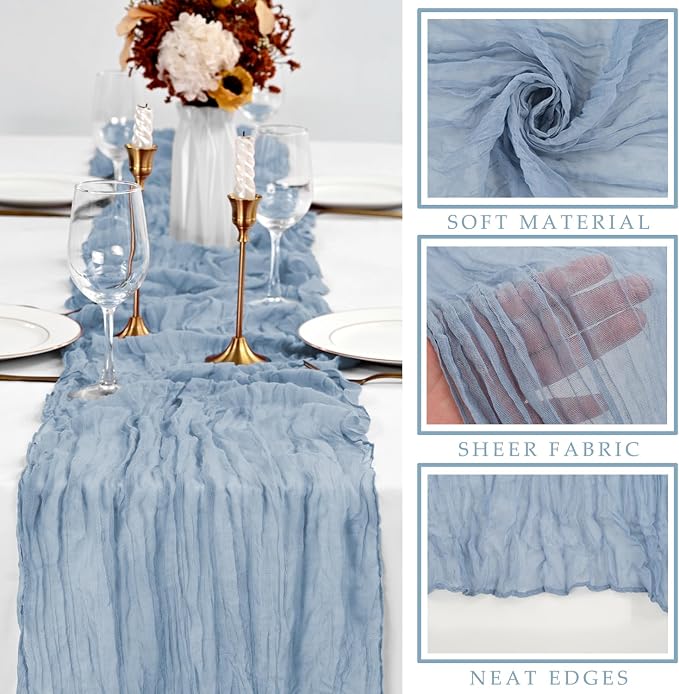 6 Pcs 10FT Dusty Blue Cheesecloth Table Runner 35 x 120 Inches Long Runner - Image 2