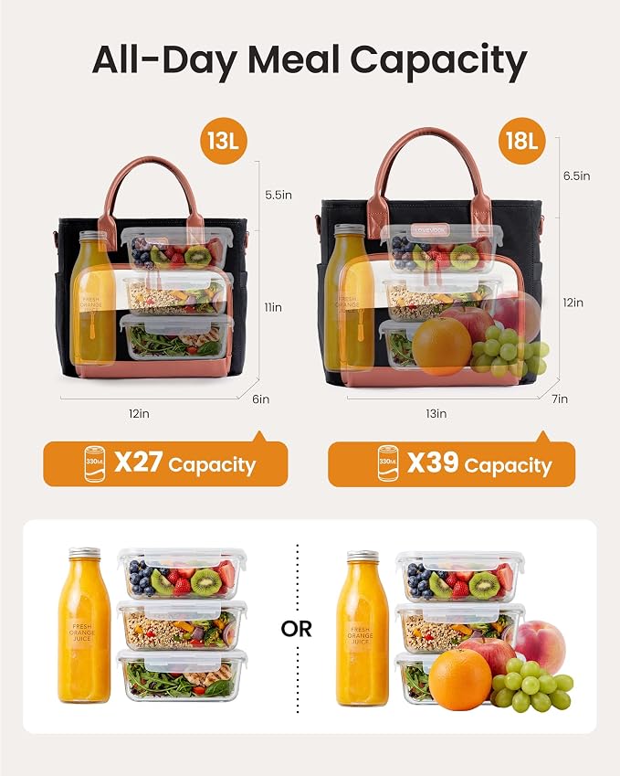 LOVEVOOK Lunch Box for Women, Adult Lunch Bag for Work, Airpot-brown | Upgraded - Image 4