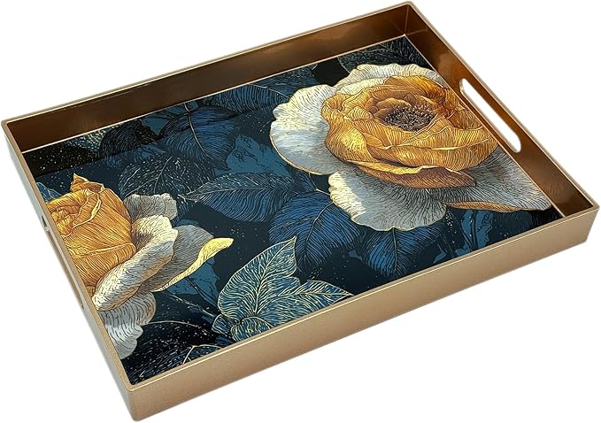 Serving Tray with Handles, 15.7 * 11.8 inches, Plastic Ottoman Tray with by PDUHKO