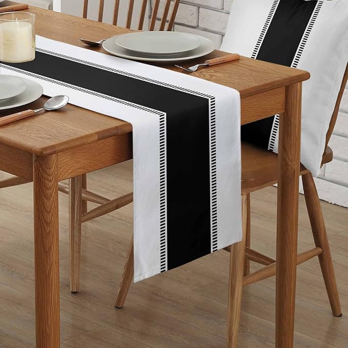 Black Stripes Table Runners, Non Slip Table Runner Farmhouse Dresser Scarves - Image 2