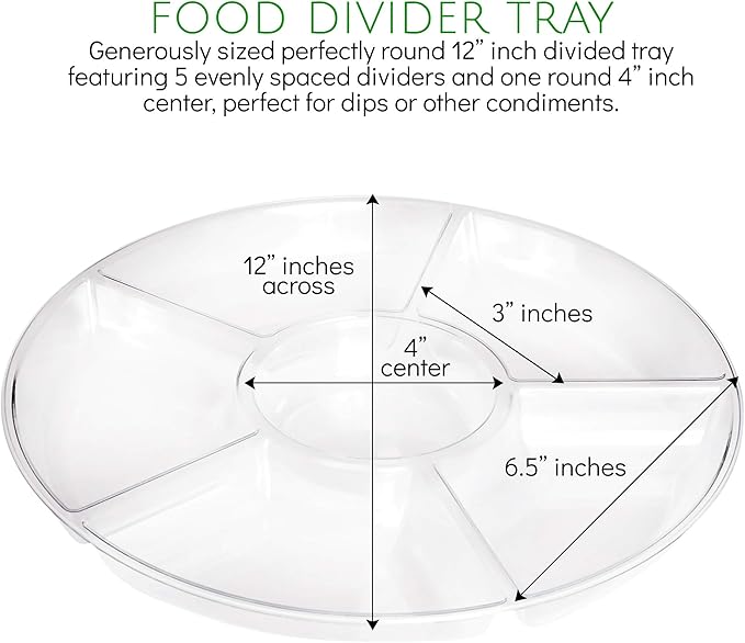 Plasticpro 6 Sectional Round Plastic Serving Tray/Platters Clear Pack of 8 - Image 2