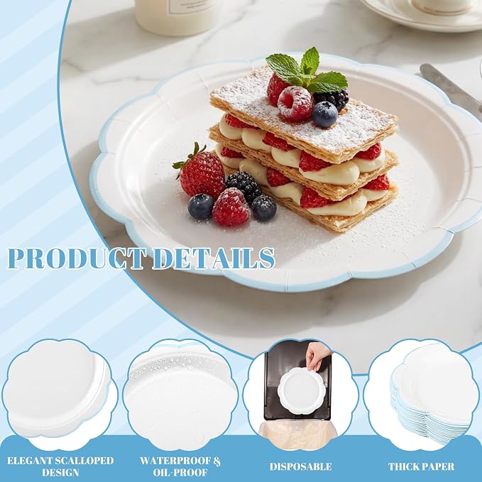 NatNarr 30 Pcs Blue and White Paper Plates 7 Inch Plates - Image 3