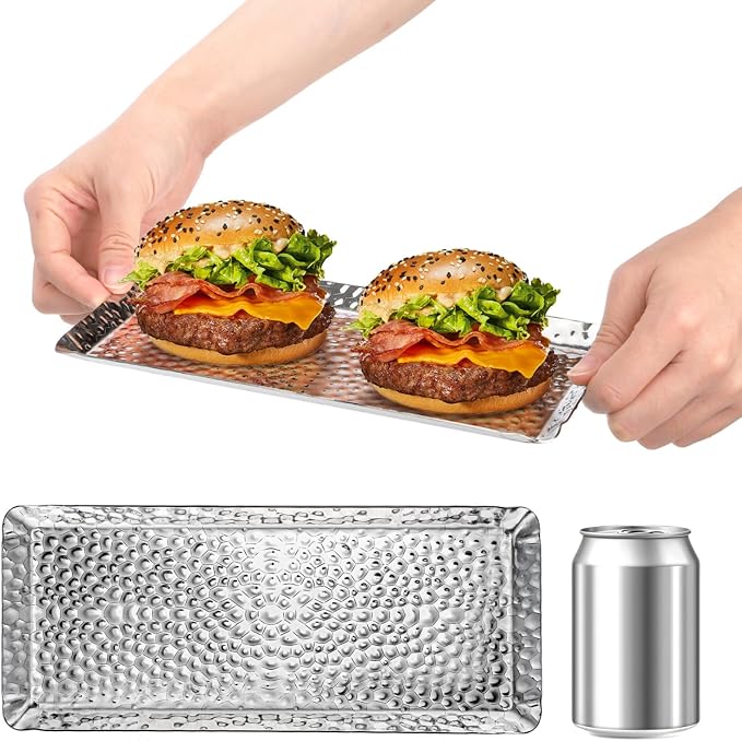 4 Pcs Hammered Silver Tray, Small Stainless Steel Appetizer Platter | 9.8 Inch - Image 2