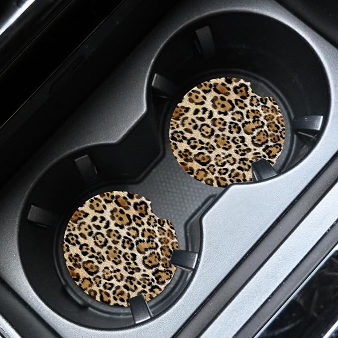 2pcs Cute Leopard Print Car Coasters, Absorbent Universal neoprener Cup Holder - Image 3