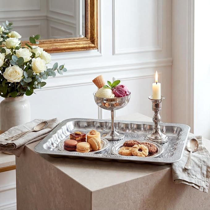 4 Pack 17.5" x 13.6" Large Silver Serving Trays - Image 3