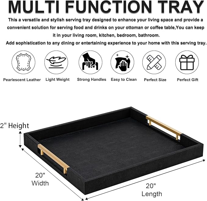 Black Faux Leather Decorative Serving Tray - Image 3