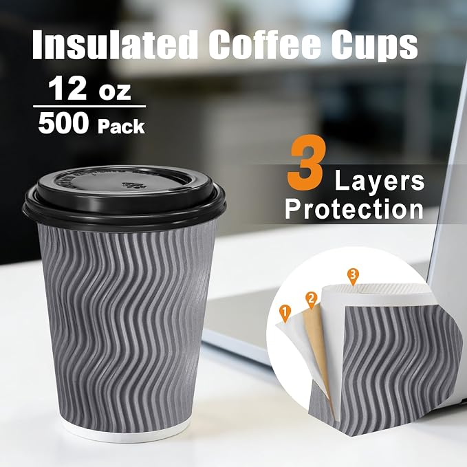 BYSNOW 500 Pack 12 oz Paper Coffee Cups - Image 2