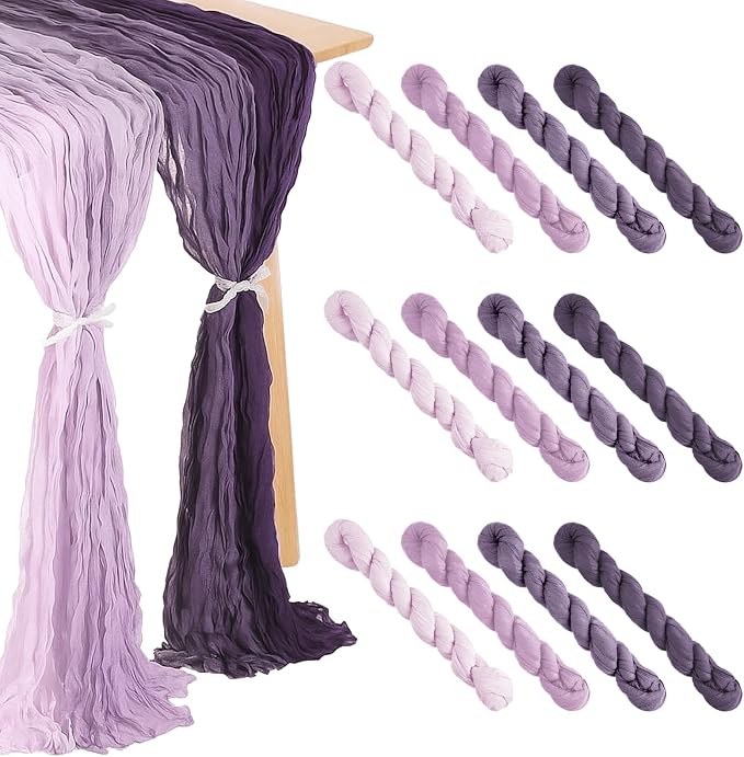 12 Pcs Gradient Purple Cheesecloth Gauze Table Runners | Boho Wedding Decor by Remagr