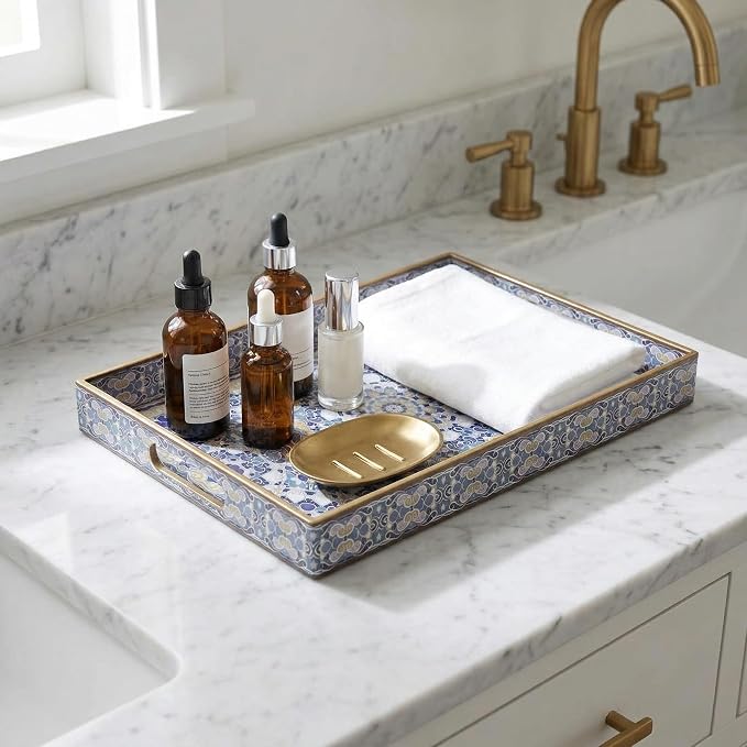 Boho Decorative Tray, Modern Blue Serving Tray - Image 5