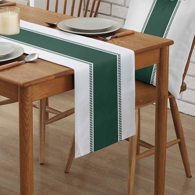 Farmhouse Green Table Runners 108 inches Long, Stripes Decortaive Table Runner - Image 2