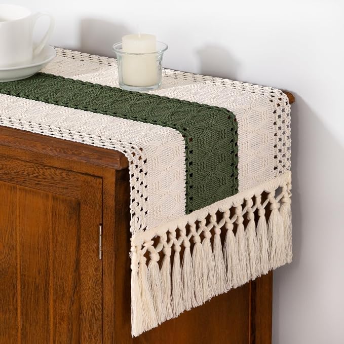 DeZerlor Boho Macrame Table Runner Spring Easter Farmhouse Woven Small Table - Image 4