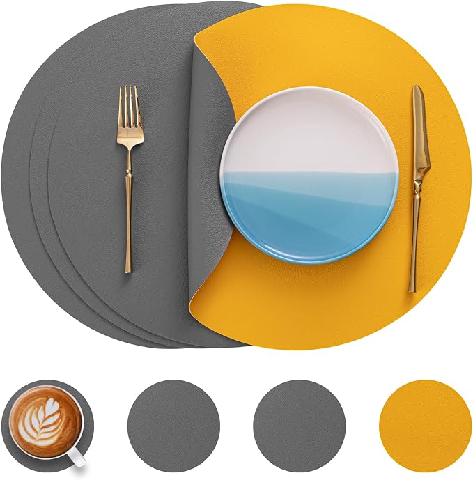 Myir JUN 15 Inches Round Placemats Set of 4 Faux Leather Place Mats | by MyirJUN