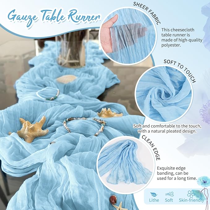 Showgeous 30 Pack Baby Blue Cheesecloth Table Runner, 17 x 108 Inches | Boho - Image 3