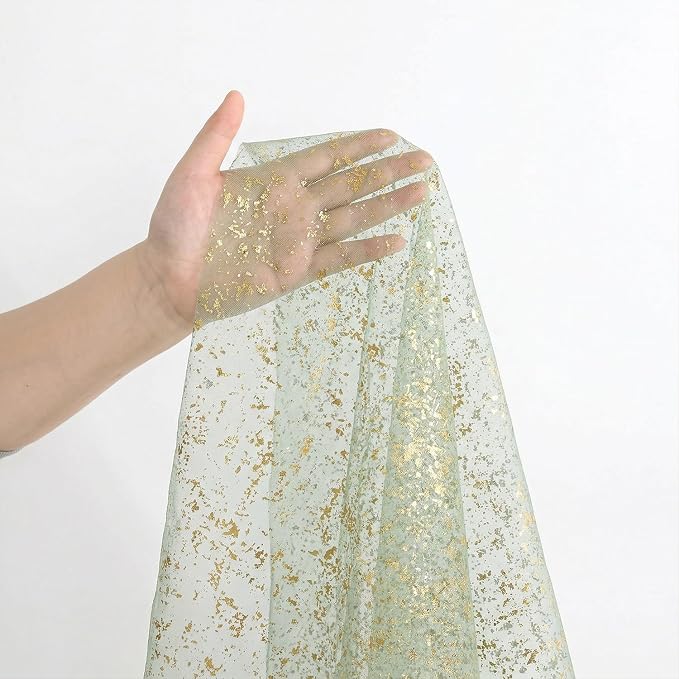 Artoid Mode Sage Green Gold Gauze Table Runner 59x120 Inch 10FT, Glitter - Image 6