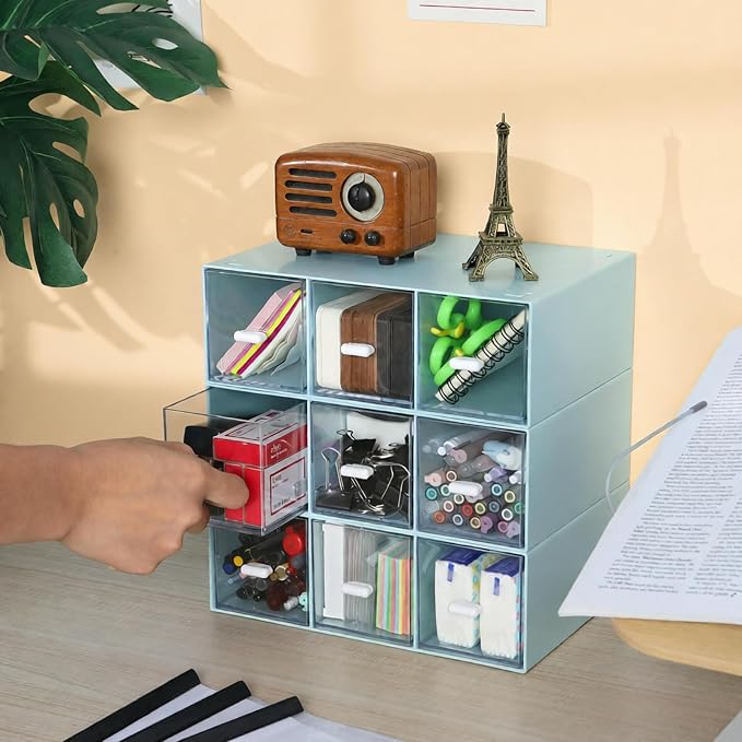 Desktop Organizer With 9 Drawers, Pencil Box, Stationary Organizer | 3 Tiers - Image 2