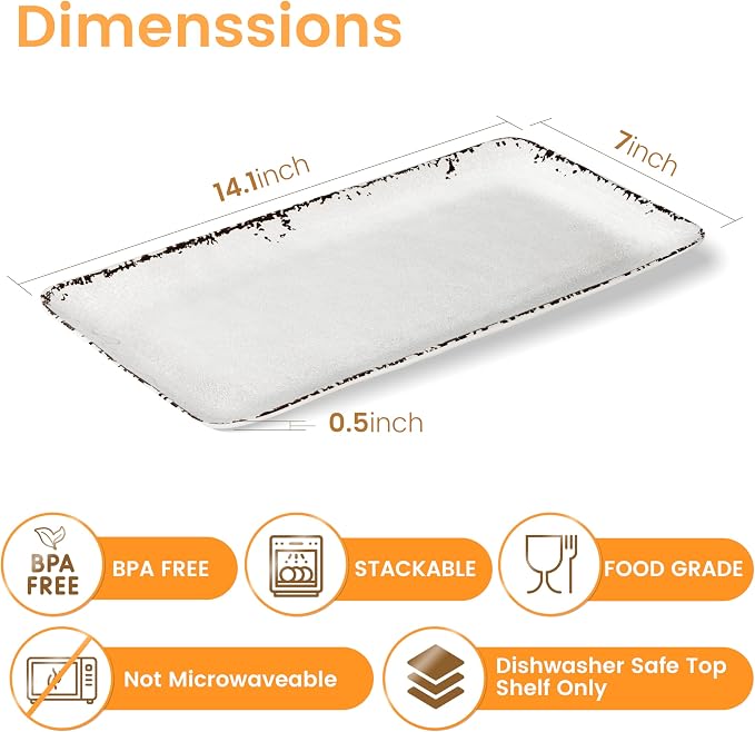 4-Pack 14" x 7" White Serving platter Set, Reusable Farmhouse Melamine Serving - Image 6