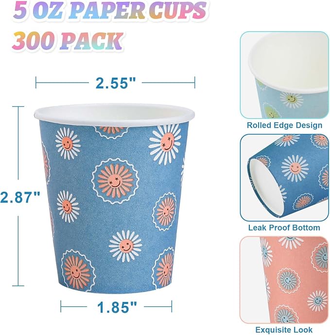 SIUQ 300 Pack 5 oz Paper Cups, Disposable Small Bathroom Mouthwash Cups | Daisy - Image 4