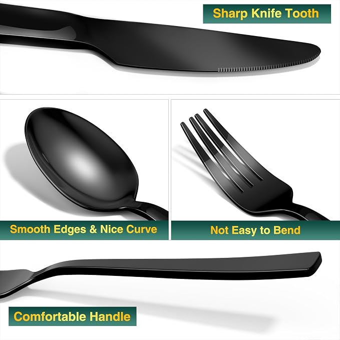 Yoehka 40 Pieces Black Silverware Set, Stainless Steel Flatware Set - Image 4