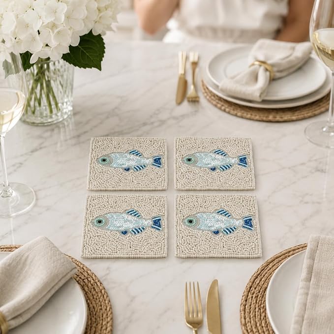 Coaster Set of 4, Handmade Beaded Bar Drink Tabletop Protection Coasters - Image 9