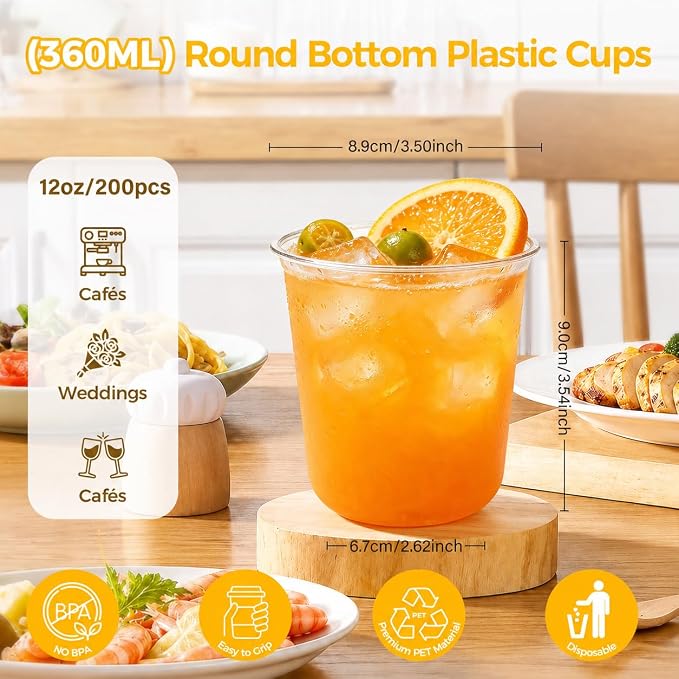 KesaPlan 200 Pcs 12oz Plastic Clear Cups, Disposable Wine Cocktail Glasses | - Image 3