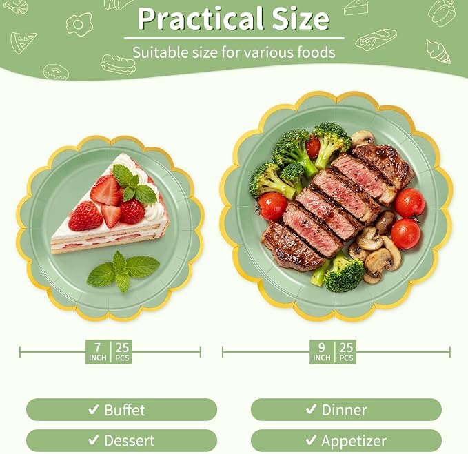 50 Pcs Sage Green Paper Plates Disposable, Dessert Cake Plates, - Image 2