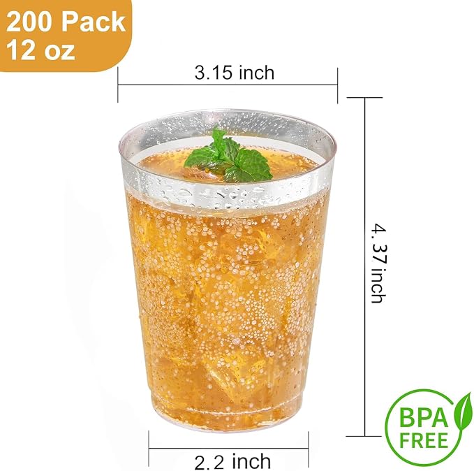 IOOOOO 200 Pack 12 oz Silver Plastic Cups, Plastic Party Wine Glasses Cocktail - Image 2