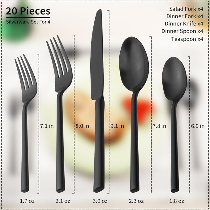 Alata Potter Black 20-Piece Forged Silverware Set, Service - Image 5
