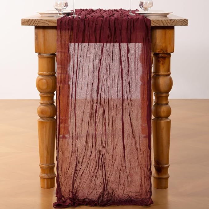 DeZerlor Burgundy Cheesecloth Table Runners 6 Pack Christmas Runners | - Image 4
