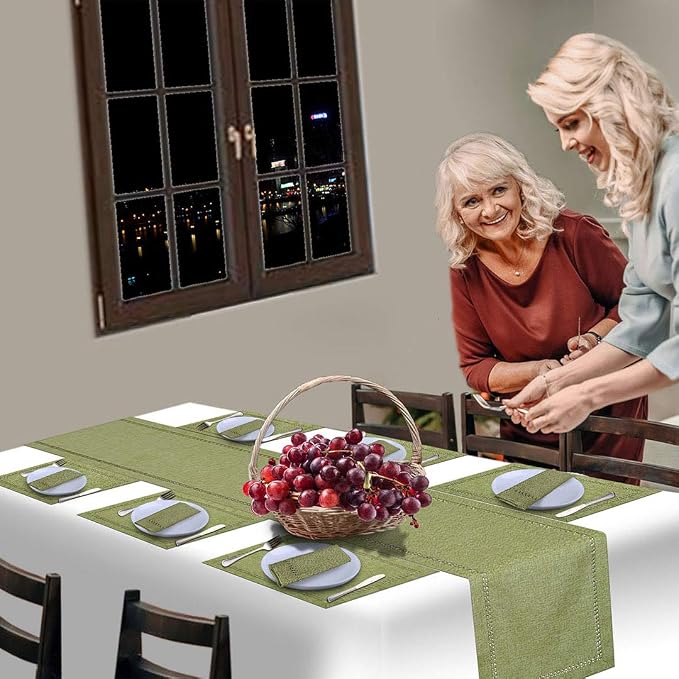 Grelucgo Handcrafted Solid Color Dining Table Runner, Double-Hemstitched - Image 5