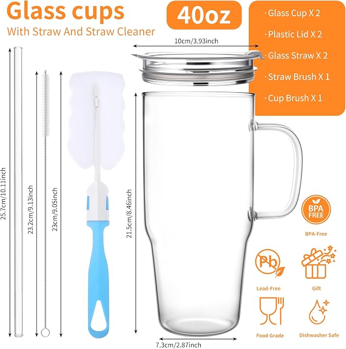 Birity 2Pack 40OZ Glass Tumbler - Image 5