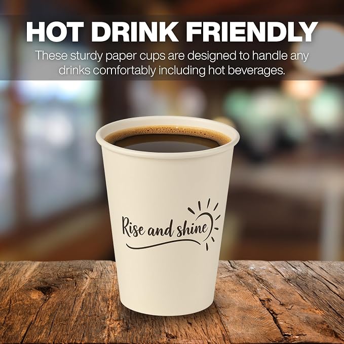 Disposable Coffee Cups, To Go Paper Hot Cups, Rise and Shine Design - Image 3