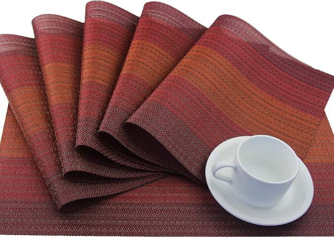 PIGCHCY Placemat, Washable Woven Non-Slip Insulation Durable Placemat Vinyl - Image 3