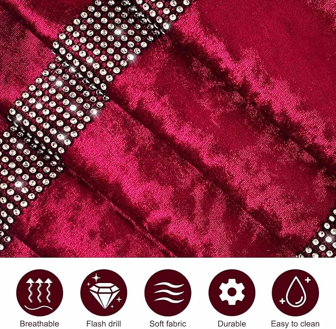 Glam Burgundy Table Runner, Bling Sequin Rhinestone, Ombre Velvet - Image 5