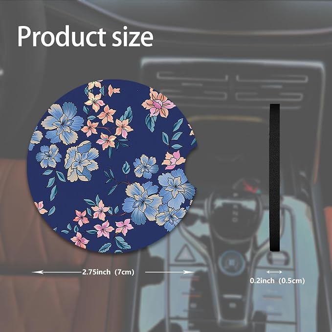 2pcs Cute Blue Flowers Car Coasters, Absorbent Universal neoprener Cup Holder - Image 2