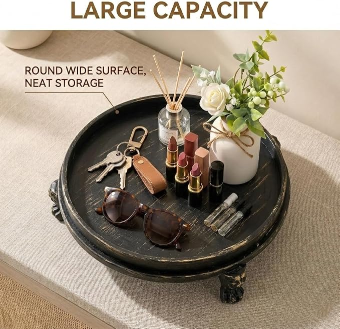 Black Decorative Tray, 11.8 Inch Round Tray - Image 6