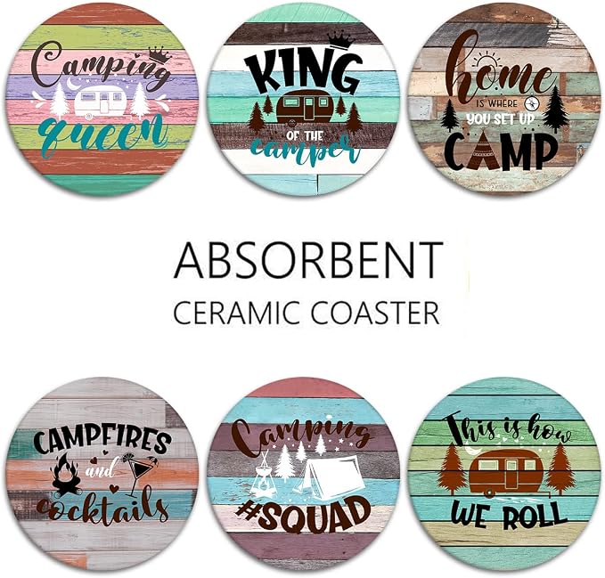 Coasters for Drinks, Ceramic Stone, Camping Wooden | Forest Summer Absorbent - Image 6