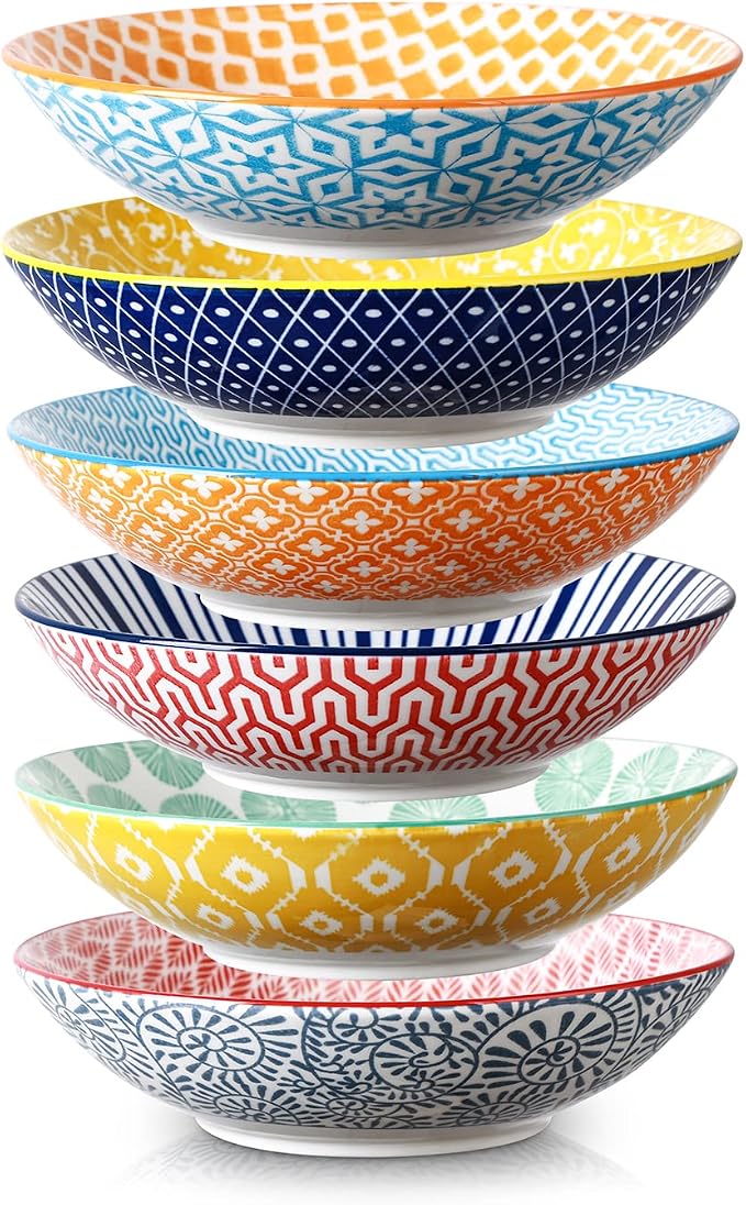 Selamica Ceramic 30oz Large Pasta Salad Bowls 8 Inch Wide and Shallow Soup Bowls by Selamica