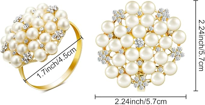 Hotop 100 Pcs Gold Napkin Rings Pearls and Flower Napkin Buckles Rhinestone - Image 3