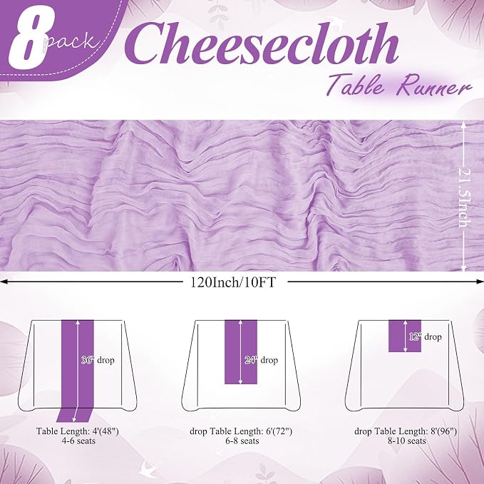 20 Pack Lilac Cheesecloth Table Runner 10FT Long Boho Gauze Fabric Table Runner - Image 2