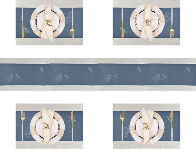 PIGCHCY Elegant Placemats with Matching Table Runner, Washable Durable Plastic by PIGCHCY