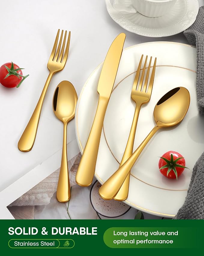 PHILIPALA 40 Piece Gold Silverware Set, Stainless Steel Flatware Set - Image 7
