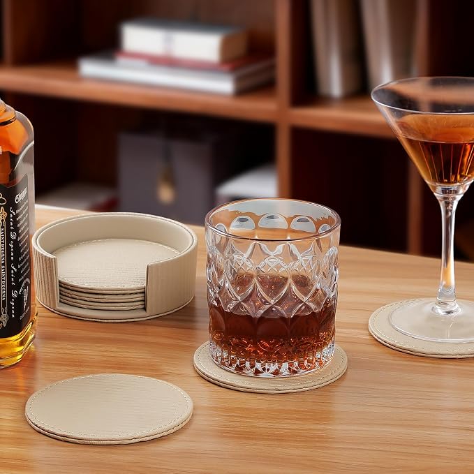 Leather Coasters Set of 6 with Holder, Tabletop Protection, Coffee Table & Bar - Image 2