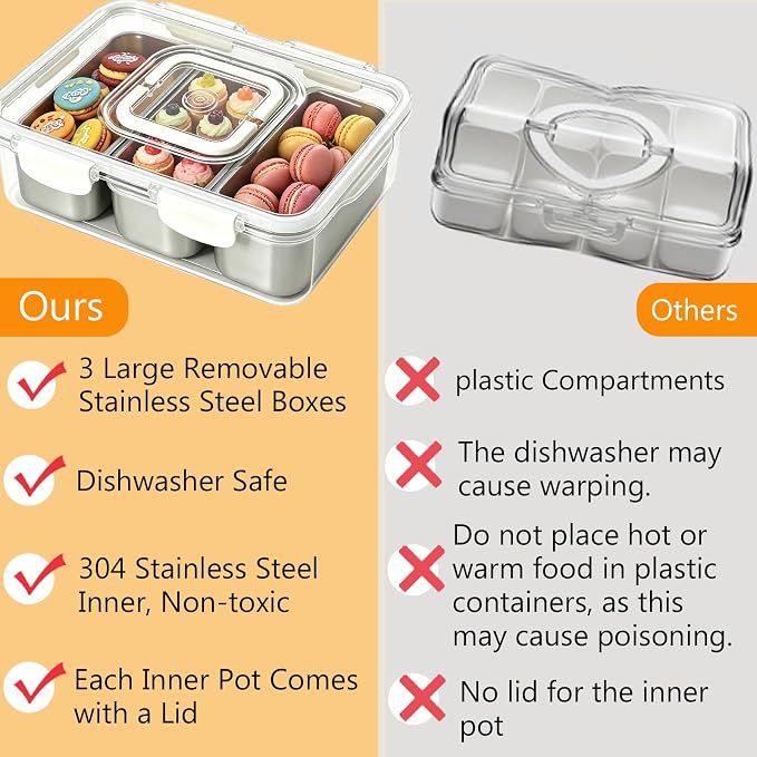 Snackle Box Container, Stainless Steel Divided Serving Tray - Image 5