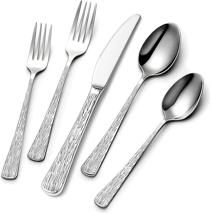 Yoehka 60Piece Hammered Silverware Set, Stainless Steel Flatware Set by Yoehka
