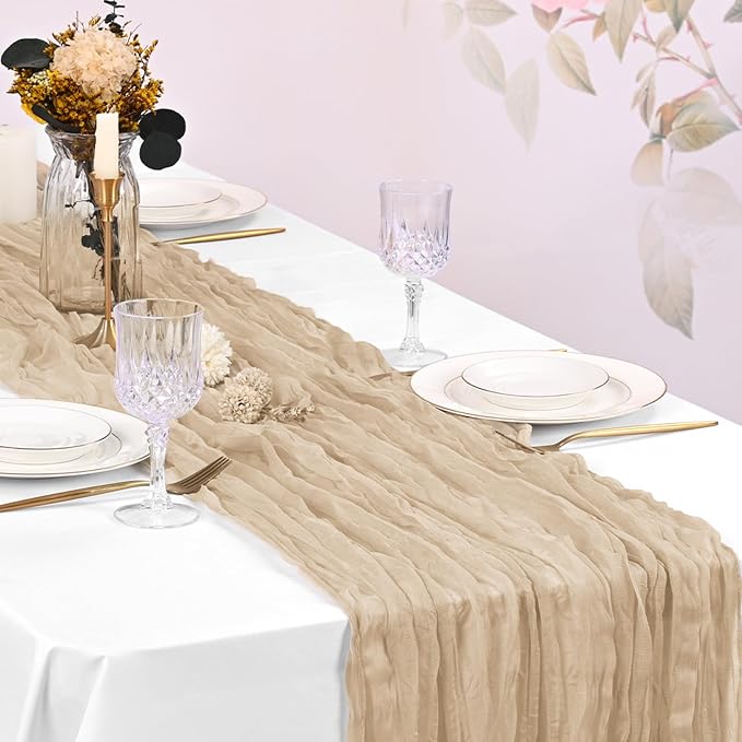 10 Pack Beige Cheesecloth Table Runner 17x108 Inch Boho Gauze Cheese Cloth - Image 7
