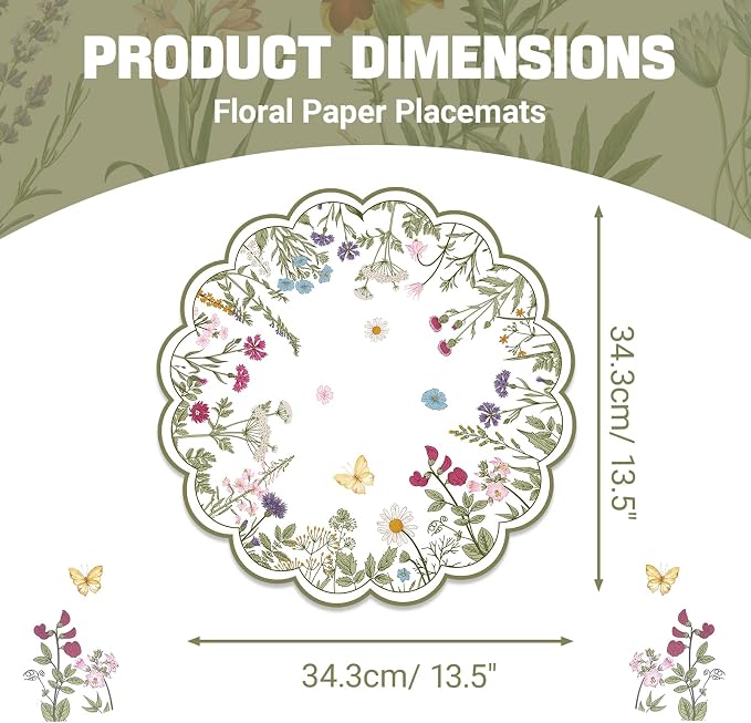 50 PCS Paper Placemats Disposable, Vintage Wildflower Place Mats | 13.5Inch - Image 2